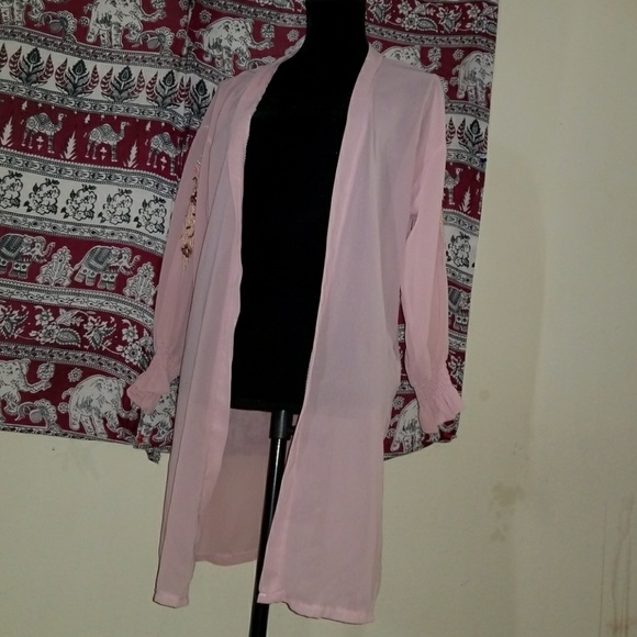 Pink Cardigan with flowers on the arms - Picture 2 of 5